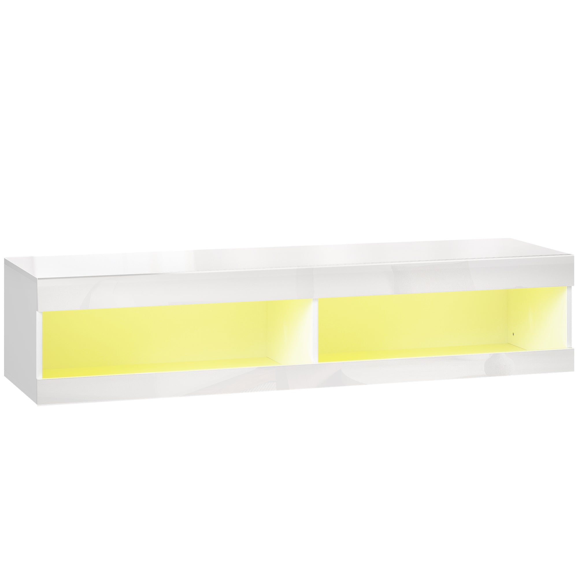 Tv-skab  Vægmonteret Tv-lavbord Med Rgb Led-belysning   16 Farver  Tv-bord Med åben Opbevaringsplads  Til 55-60 Tommer Tv  Til Stue  Soveværelse  140   40   30 Cm  Hvid Højglans