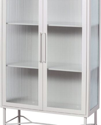 Vitrineskab Woood Collection Zion Sandfarvet Stål H150xb85xd35 Cm Med Ribbede Glasdøre