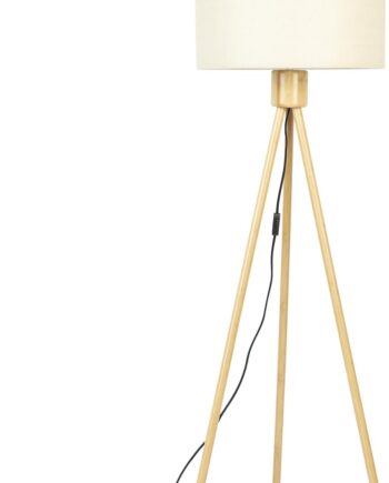 Zuiver Fan Gulvlampe   Bambustræ Med Perlemor Linned Lampeskærm H155 Cm