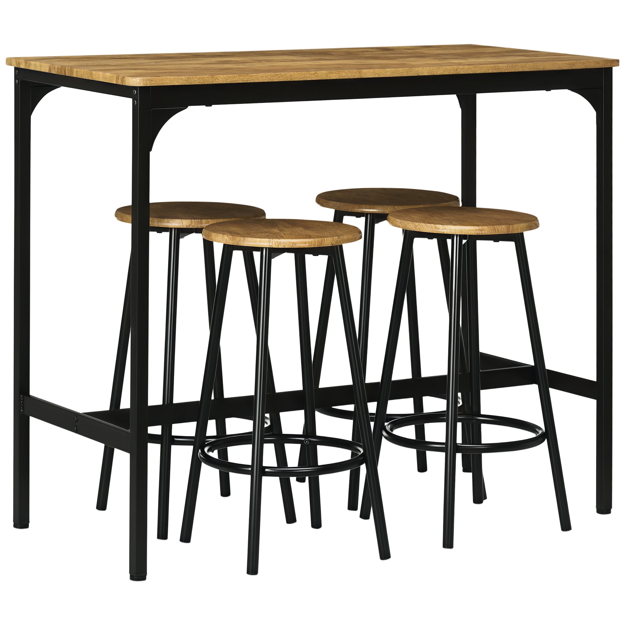 -delt Barbordssæt Industrielt Design Barbord Barstole Siddegruppe Køkkenbordplade Sort Brun
