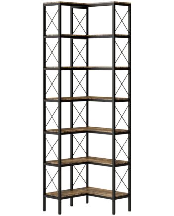 -etagers  -formet Reol  Fritstående Hjørnehylde Med Metalramme  Rustik Brun  60   60   200 Cm