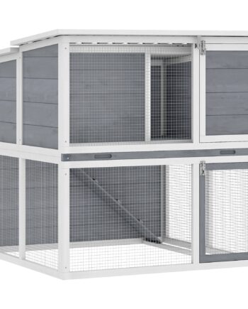 -etagers Trækaninbur Med Vejrbestandigt  Hængslet Tag  Løbegård  Rampe  98x95x102   Cm  Grå