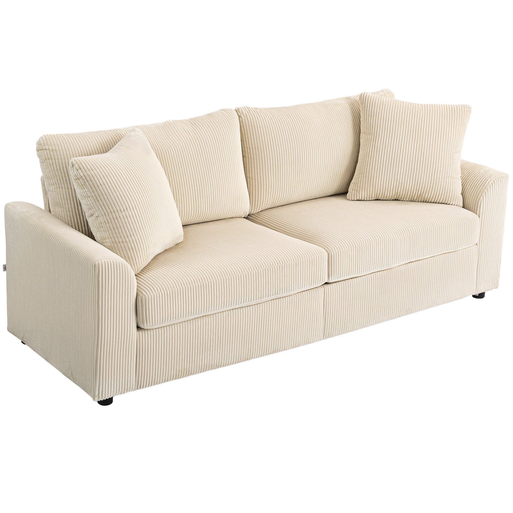 -personers Sofa Med Dekorative Hynder  Corduroy Sofa Til Stue  Soveværelse  212 Cm Bred  Cremehvid