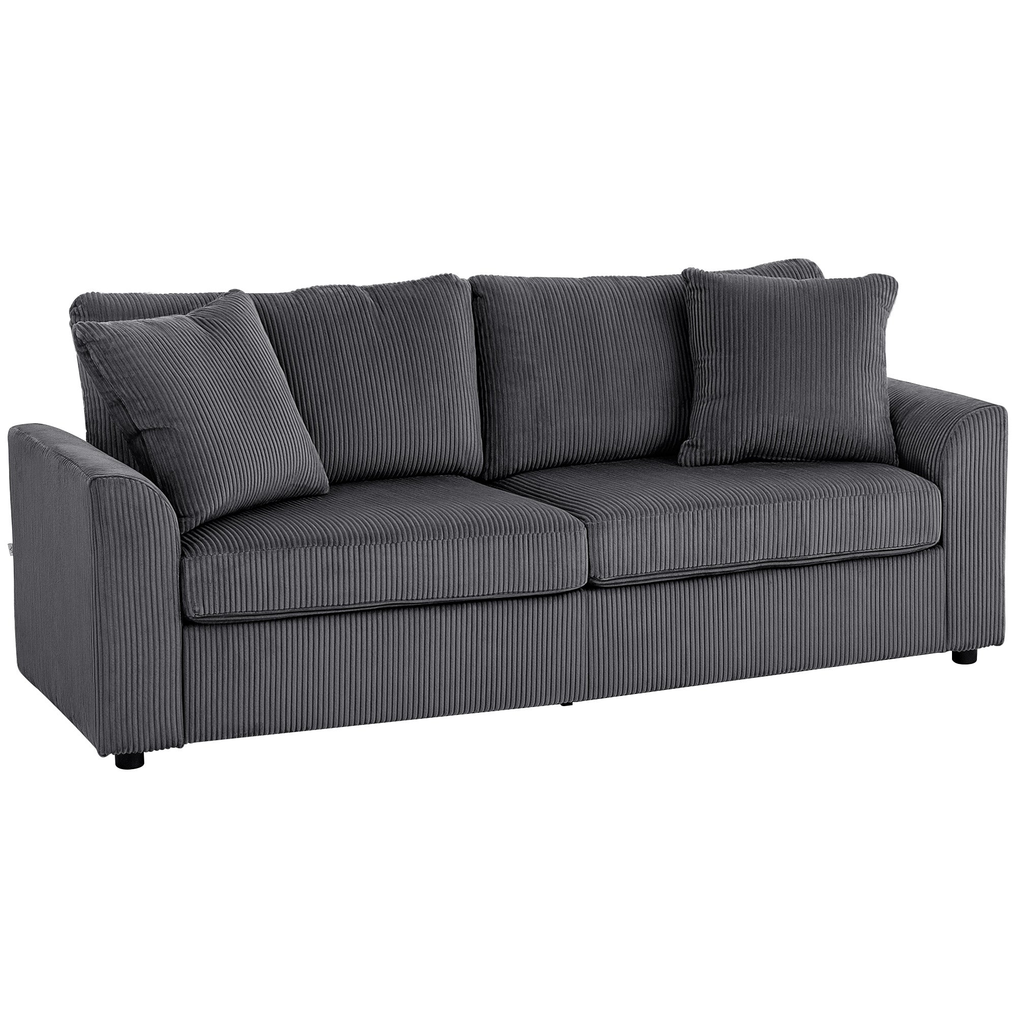 -personers Sofa Med Dekorative Hynder Corduroy Sofa Til Stue Soveværelse 212 Cm Bred Mørkegrå