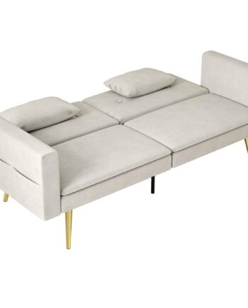 -personers Sovesofa  Justerbar Ryglæn  Bløde Hynder  Fløjlsbetræk  Til Stue  Gæsteværelse  Beige